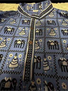 Blue Hippie Om Hare Rama Yoga top